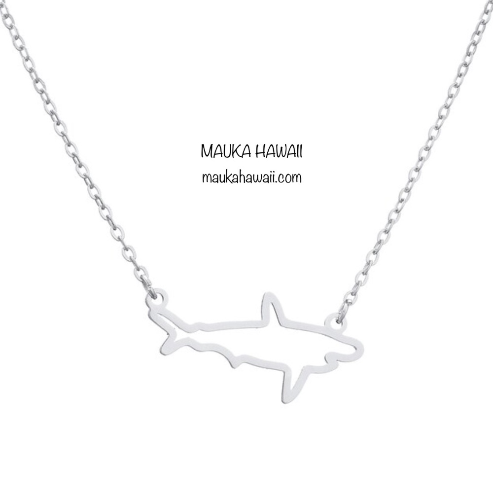 Stainless Ocean Shark Silver Silhouette Pendant Charm Necklace w 18in Chain New!